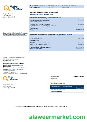 Canada Hydro Quebec business utility bill template in Word and PDF formats (2)